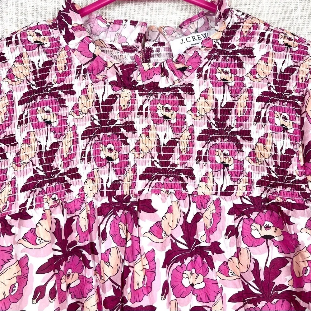 J.Crew Liberty London Smocked Button-Back Butterfield Poppy Print Cotton Top